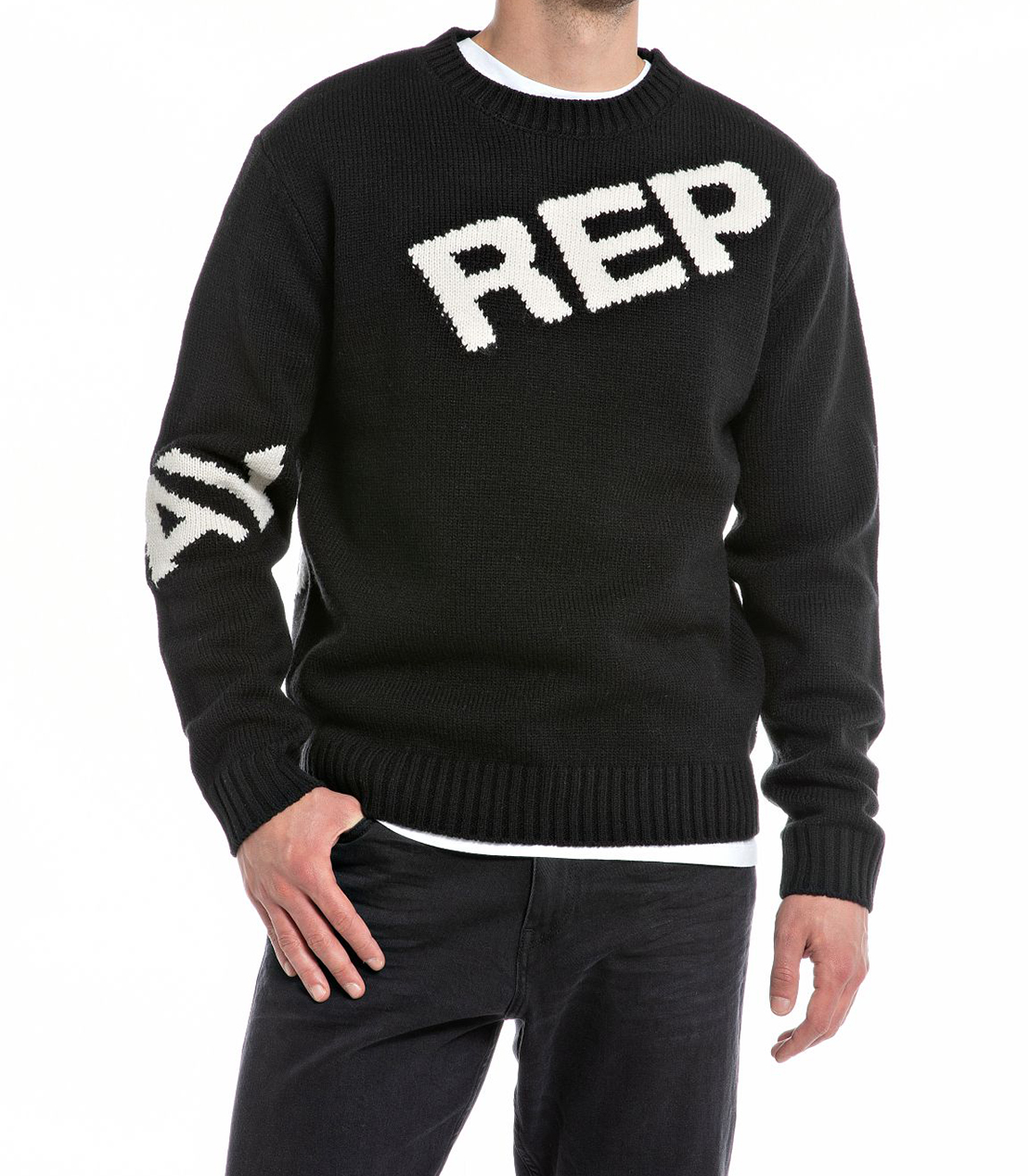 REPLAYロゴジャガードセーター